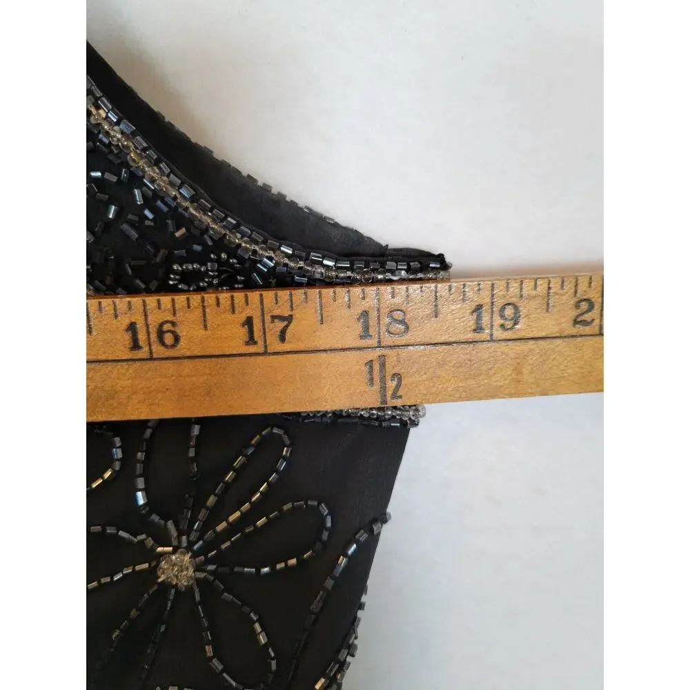 Adrianna Papell Womens Flower Silk Beaded Top Size Large Black Evening Formal - Picture 8 of 10